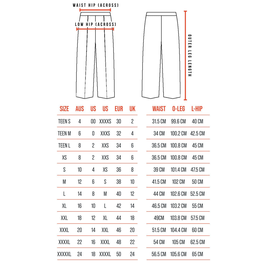 Size Guide - The Side Fastening Pants Womens - The Shapes United