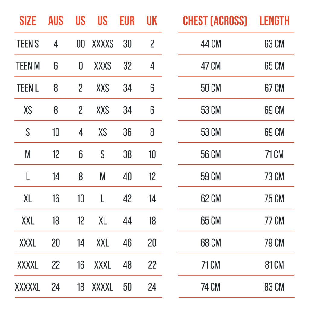 Size Guide - The Comfy T-Shirt - The Shapes United