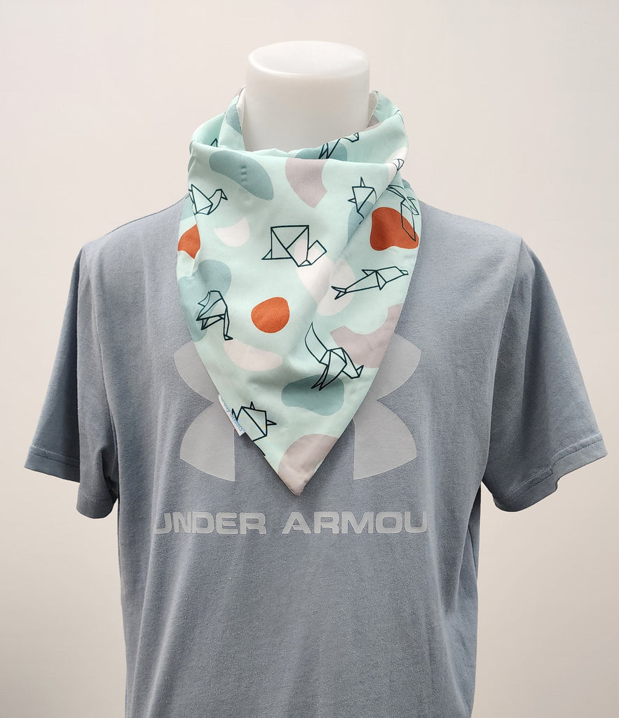 youth bandana green color origami animal design on grey shirt