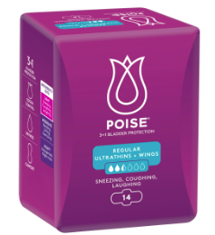 Poise Ultrathin Pads For Bladder Leaks Regular With Wings 14 Pack